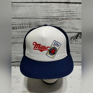 Miller Lite‎ Vintage 90's Snapback Hat size Medium Large Navy White